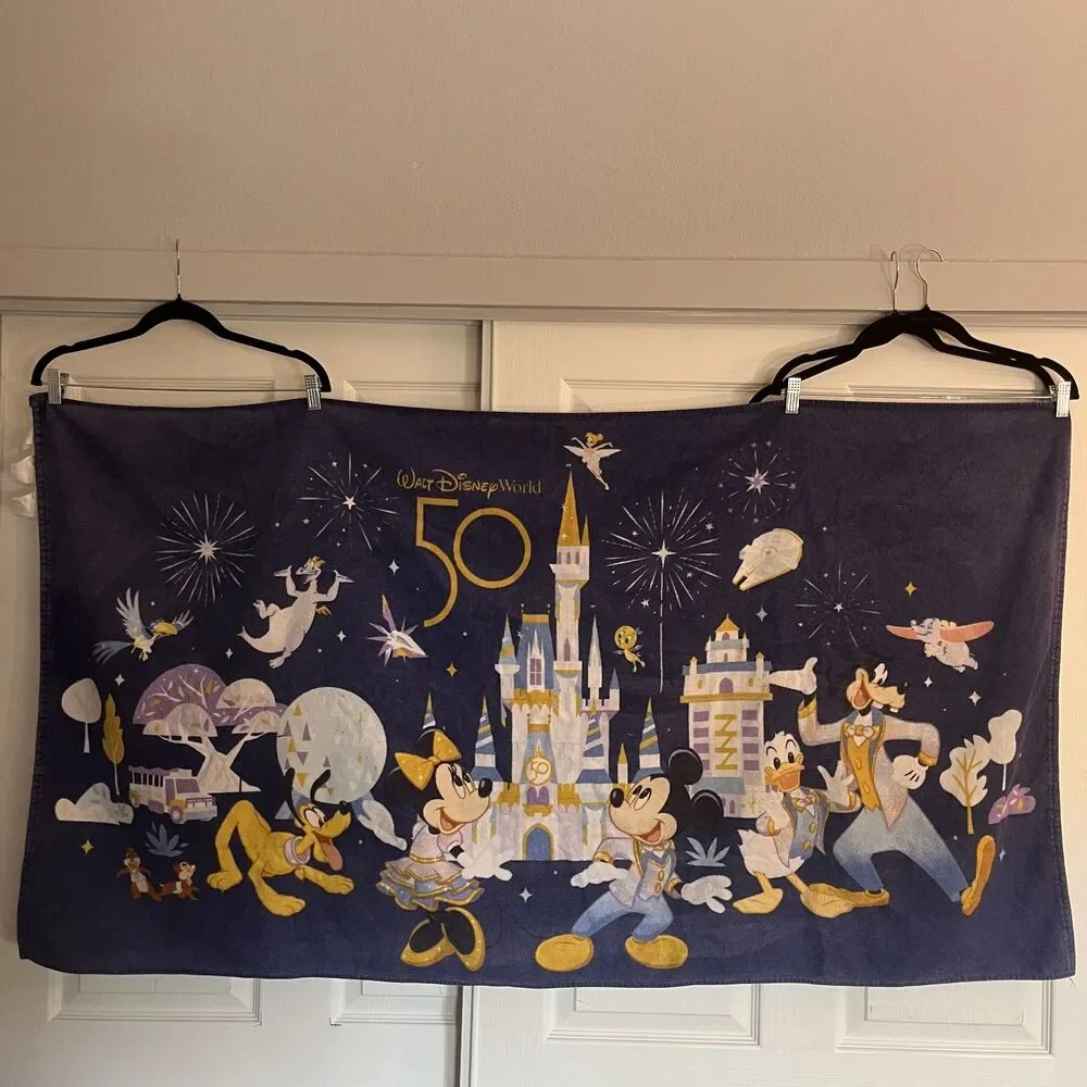 Mickey Mouse & Friends Beach Towel Walt Disney World 50th Anniversary Navy